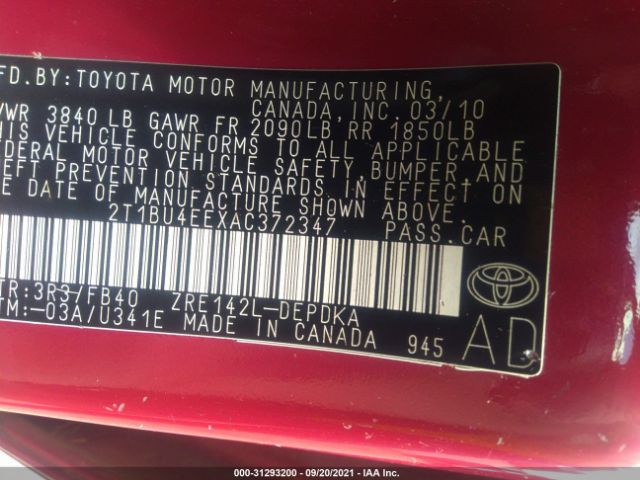 Photo 8 VIN: 2T1BU4EEXAC372347 - TOYOTA COROLLA 