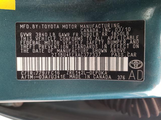 Photo 9 VIN: 2T1BU4EEXAC377337 - TOYOTA COROLLA BA 