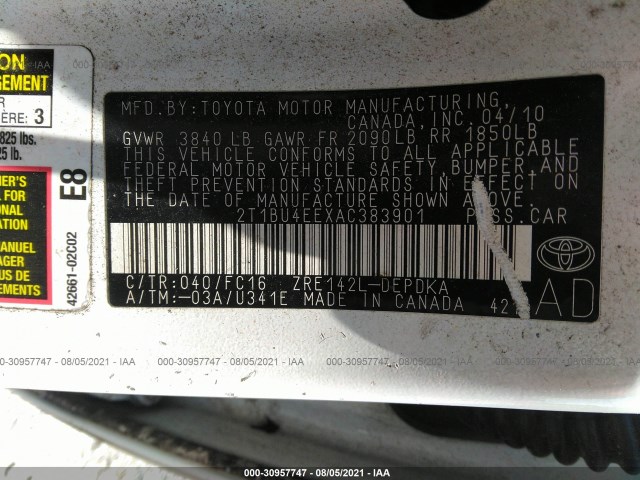 Photo 8 VIN: 2T1BU4EEXAC383901 - TOYOTA COROLLA 