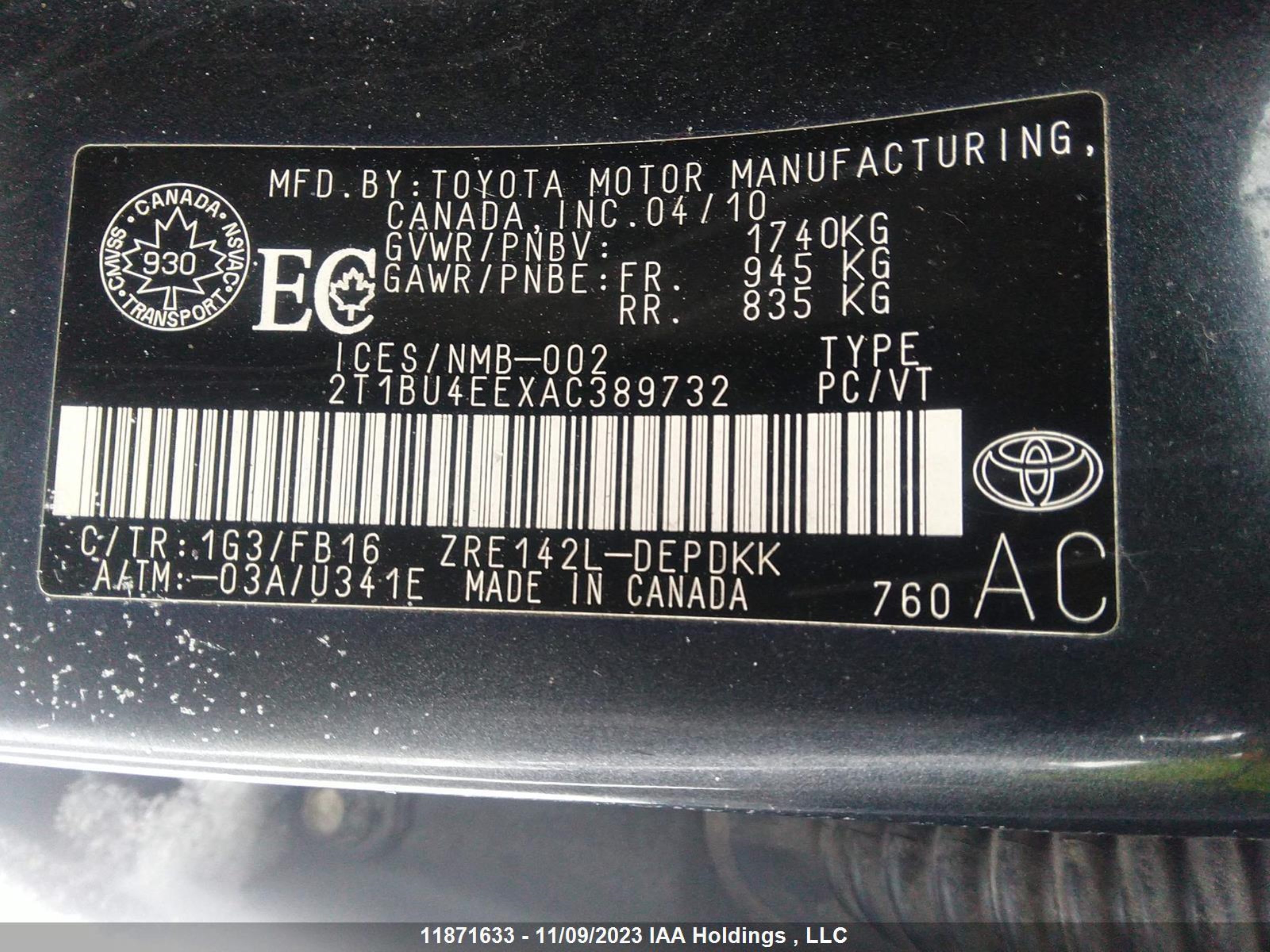 Photo 8 VIN: 2T1BU4EEXAC389732 - TOYOTA COROLLA 