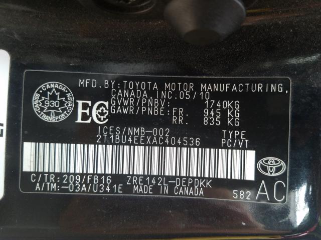 Photo 9 VIN: 2T1BU4EEXAC404536 - TOYOTA COROLLA BA 