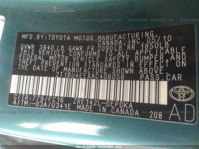 Photo 8 VIN: 2T1BU4EEXAC406058 - TOYOTA COROLLA 