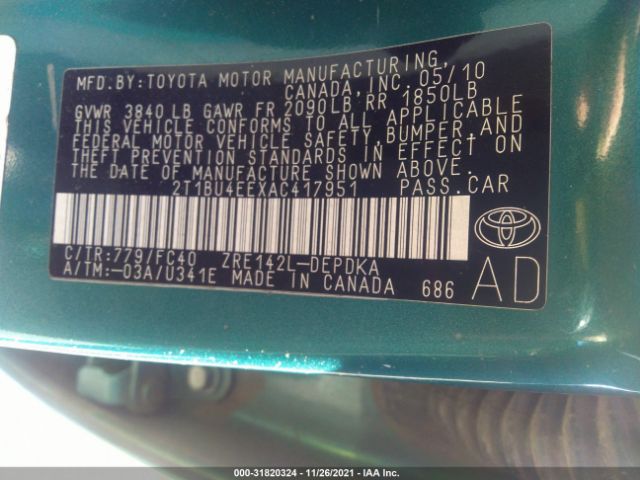 Photo 8 VIN: 2T1BU4EEXAC417951 - TOYOTA COROLLA 