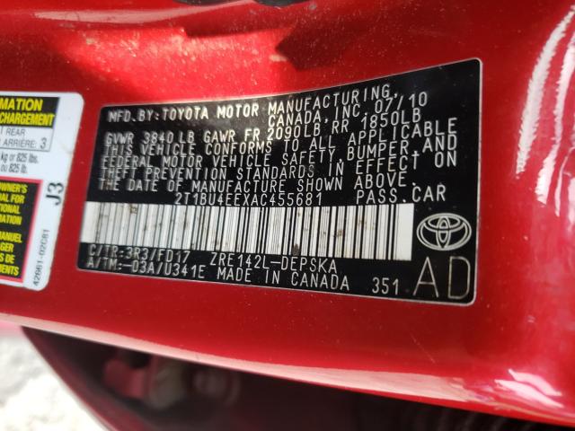 Photo 9 VIN: 2T1BU4EEXAC455681 - TOYOTA COROLLA BA 