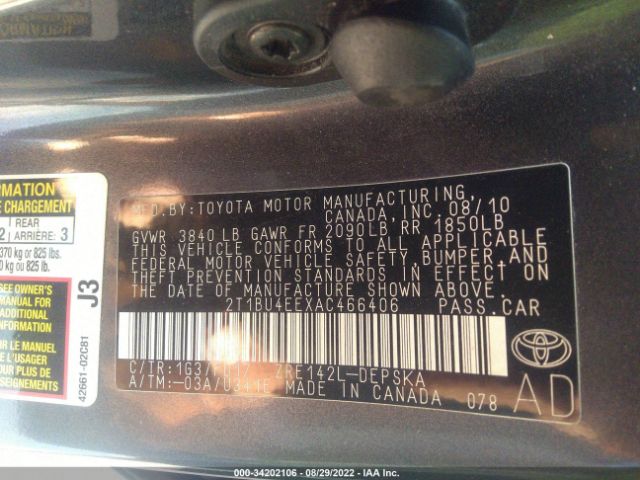 Photo 8 VIN: 2T1BU4EEXAC466406 - TOYOTA COROLLA 