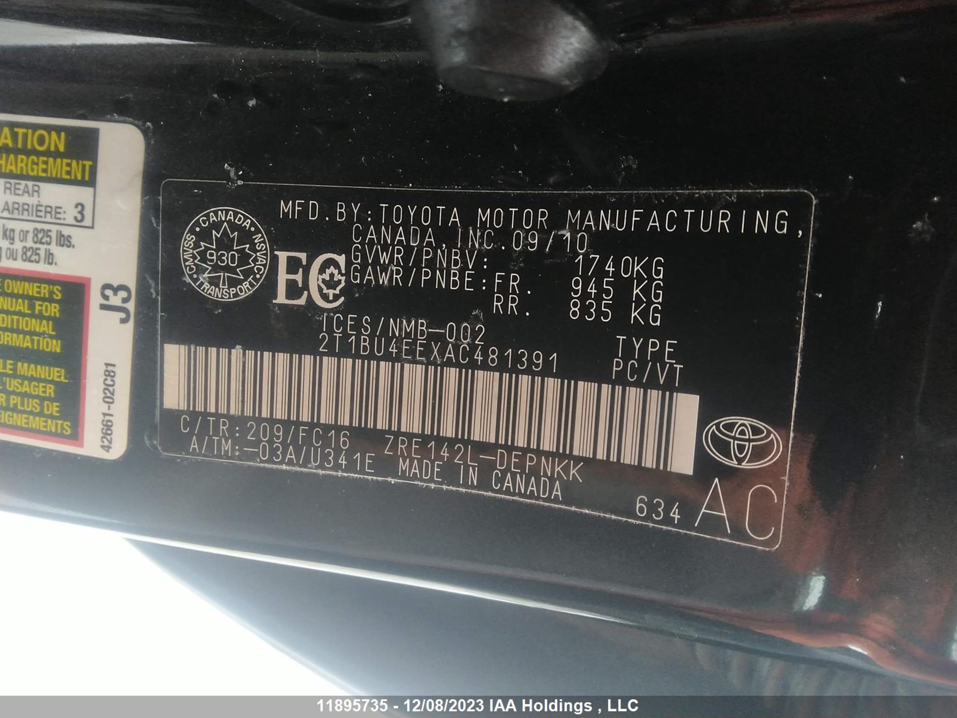 Photo 8 VIN: 2T1BU4EEXAC481391 - TOYOTA COROLLA 