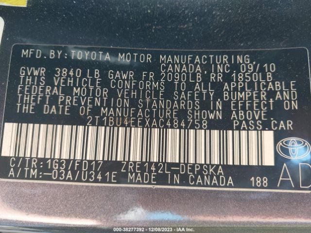 Photo 8 VIN: 2T1BU4EEXAC484758 - TOYOTA COROLLA 