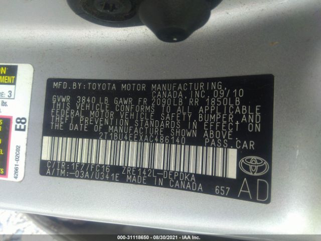 Photo 8 VIN: 2T1BU4EEXAC486140 - TOYOTA COROLLA 