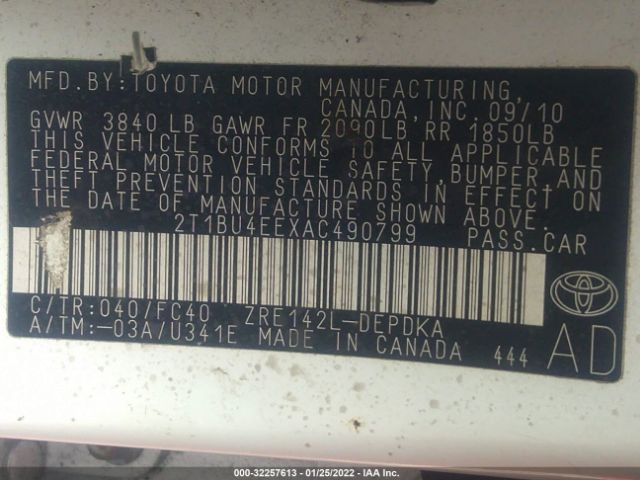 Photo 8 VIN: 2T1BU4EEXAC490799 - TOYOTA COROLLA 