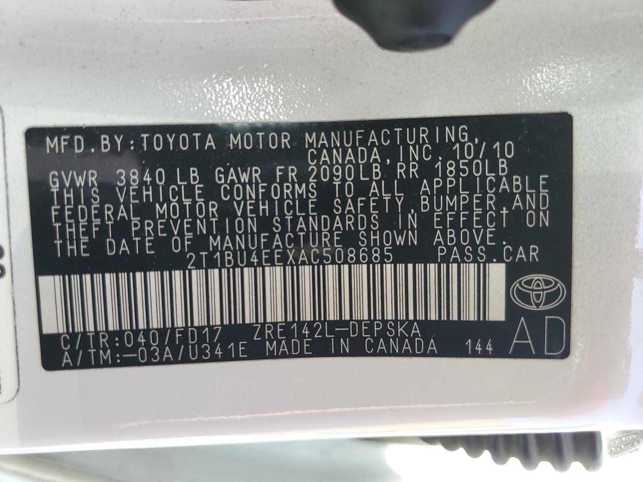 Photo 11 VIN: 2T1BU4EEXAC508685 - TOYOTA COROLLA 