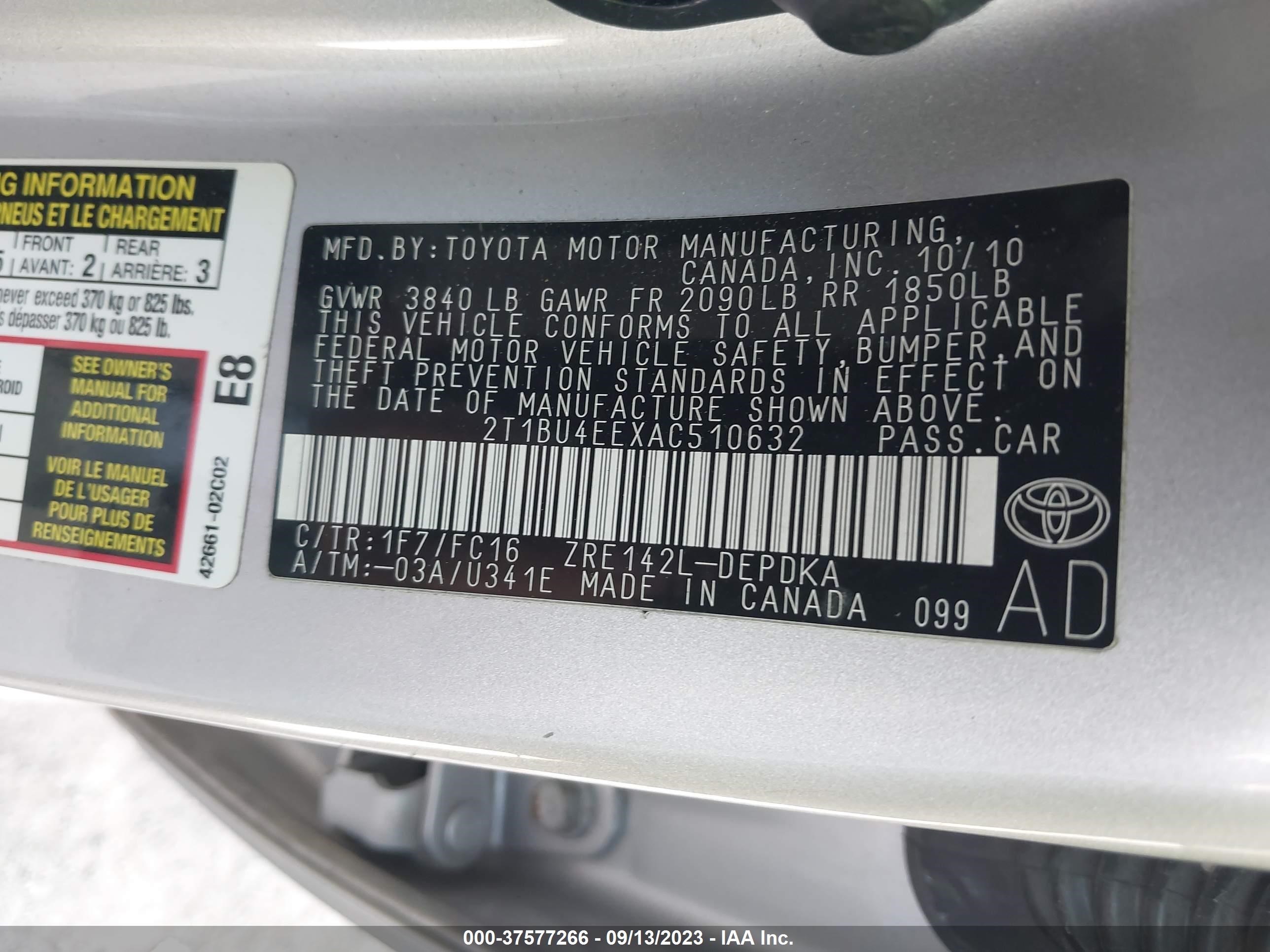 Photo 8 VIN: 2T1BU4EEXAC510632 - TOYOTA COROLLA 