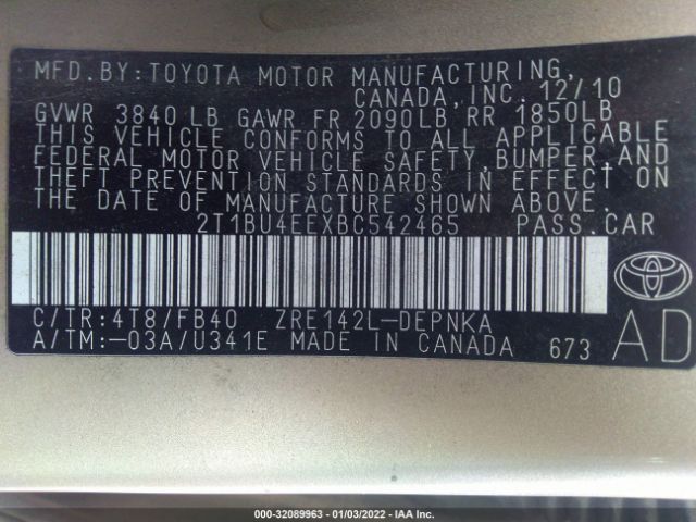 Photo 8 VIN: 2T1BU4EEXBC542465 - TOYOTA COROLLA 