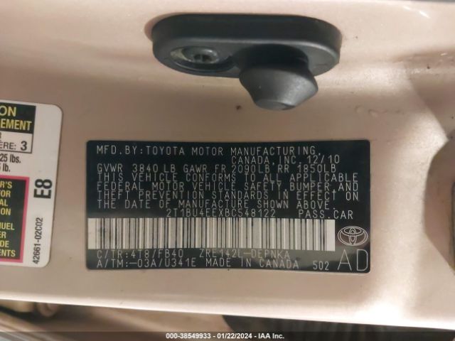 Photo 8 VIN: 2T1BU4EEXBC548122 - TOYOTA COROLLA 