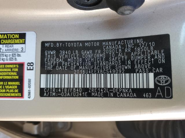 Photo 9 VIN: 2T1BU4EEXBC549092 - TOYOTA COROLLA BA 