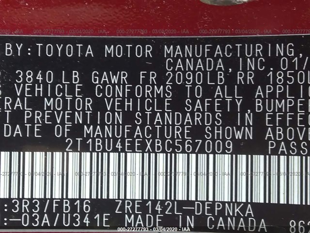 Photo 8 VIN: 2T1BU4EEXBC567009 - TOYOTA COROLLA 