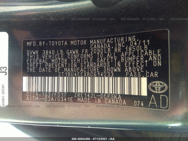 Photo 8 VIN: 2T1BU4EEXBC614233 - TOYOTA COROLLA 