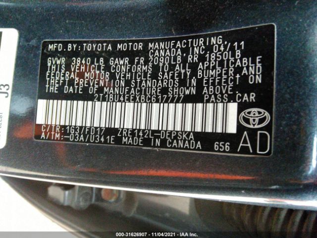 Photo 8 VIN: 2T1BU4EEXBC617777 - TOYOTA COROLLA 