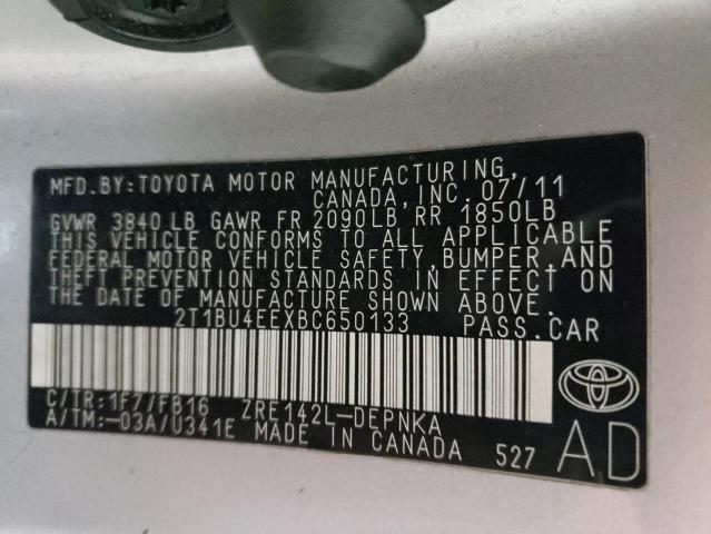 Photo 11 VIN: 2T1BU4EEXBC650133 - TOYOTA COROLLA BA 