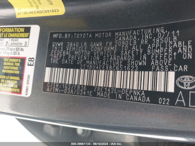 Photo 8 VIN: 2T1BU4EEXBC651623 - TOYOTA COROLLA 