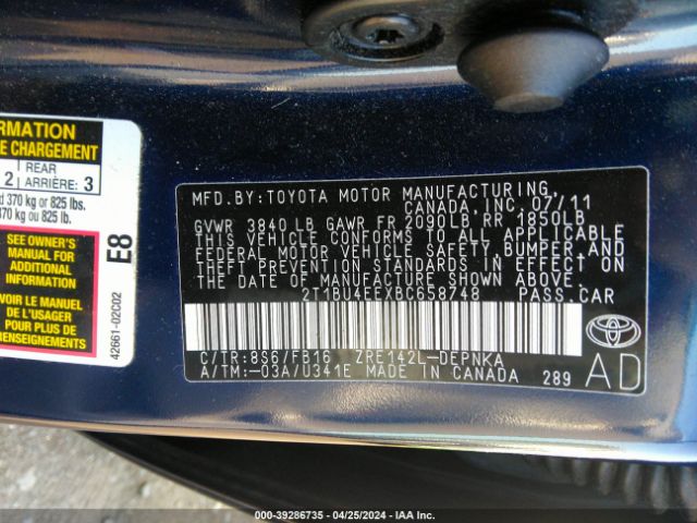 Photo 8 VIN: 2T1BU4EEXBC658748 - TOYOTA COROLLA 