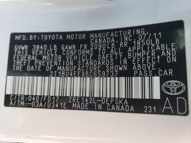 Photo 9 VIN: 2T1BU4EEXBC659737 - TOYOTA COROLLA BA 