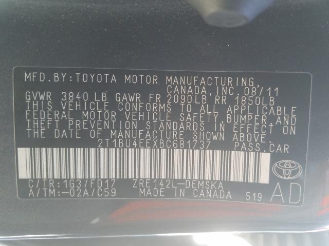 Photo 9 VIN: 2T1BU4EEXBC681737 - TOYOTA COROLLA BA 