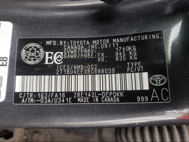 Photo 9 VIN: 2T1BU4EEXBC688039 - TOYOTA COROLLA BA 