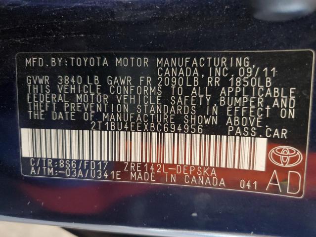 Photo 11 VIN: 2T1BU4EEXBC694956 - TOYOTA COROLLA 