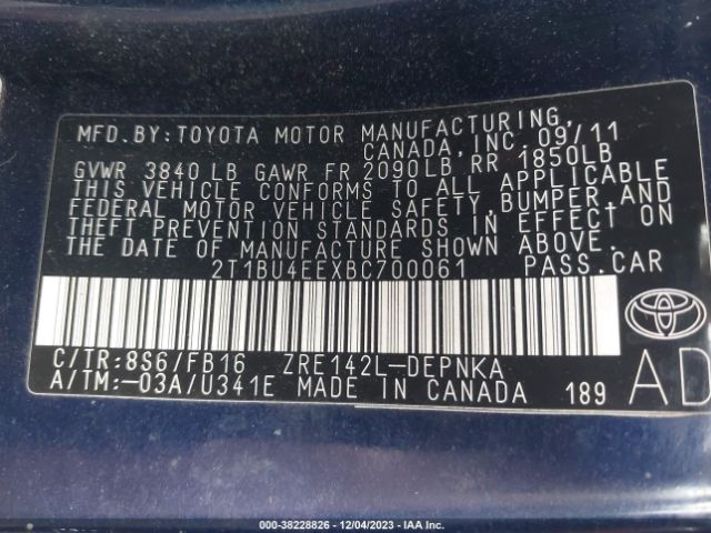 Photo 8 VIN: 2T1BU4EEXBC700061 - TOYOTA COROLLA 