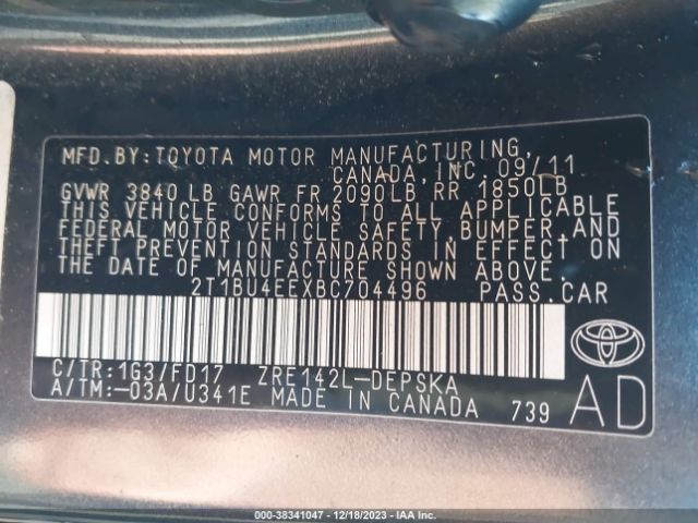 Photo 8 VIN: 2T1BU4EEXBC704496 - TOYOTA COROLLA 