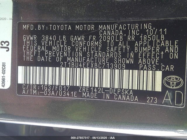 Photo 8 VIN: 2T1BU4EEXBC713909 - TOYOTA COROLLA 