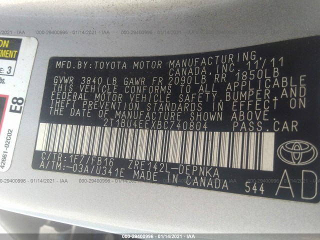 Photo 8 VIN: 2T1BU4EEXBC740804 - TOYOTA COROLLA 