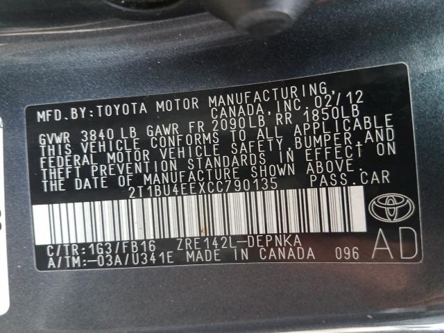 Photo 9 VIN: 2T1BU4EEXCC790135 - TOYOTA COROLLA BA 