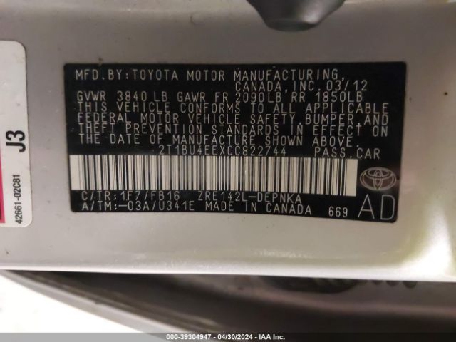 Photo 8 VIN: 2T1BU4EEXCC822744 - TOYOTA COROLLA 