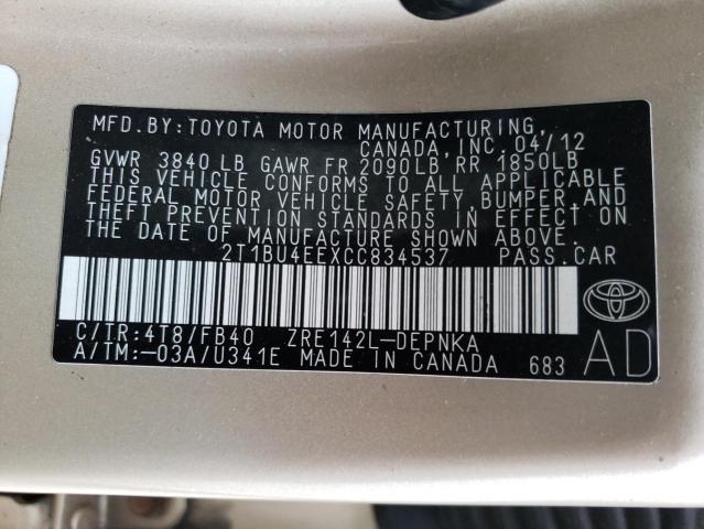 Photo 9 VIN: 2T1BU4EEXCC834537 - TOYOTA COROLLA BA 