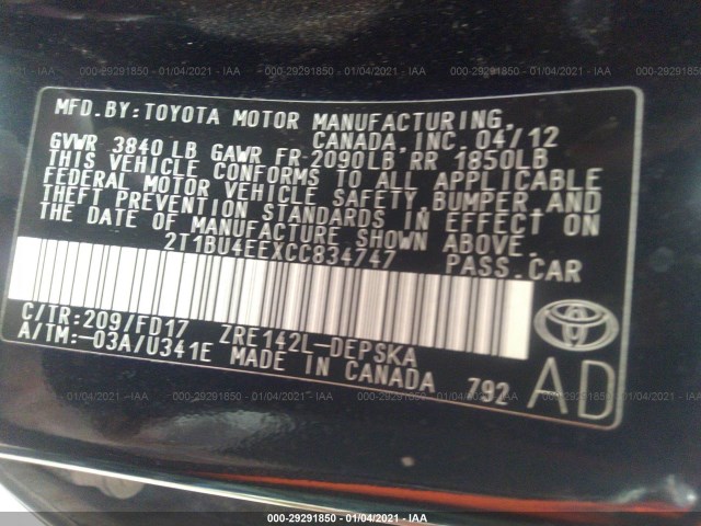 Photo 8 VIN: 2T1BU4EEXCC834747 - TOYOTA COROLLA 