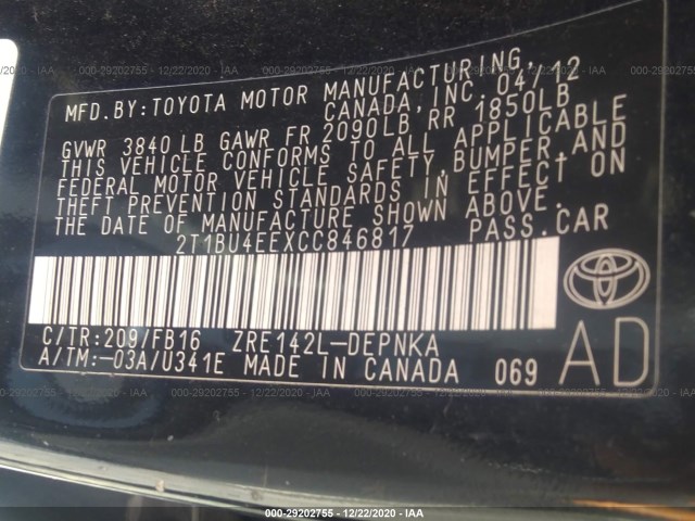 Photo 8 VIN: 2T1BU4EEXCC846817 - TOYOTA COROLLA 