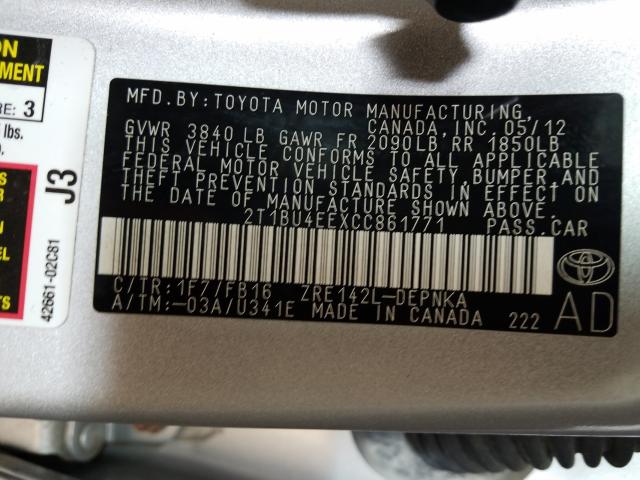 Photo 9 VIN: 2T1BU4EEXCC861771 - TOYOTA COROLLA BA 