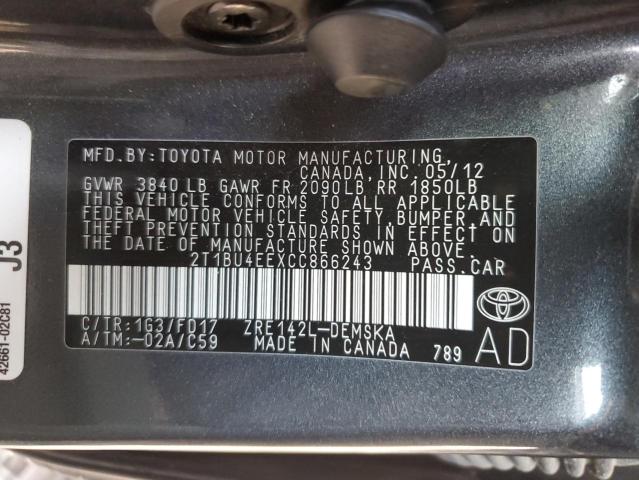 Photo 11 VIN: 2T1BU4EEXCC866243 - TOYOTA CORILLA 