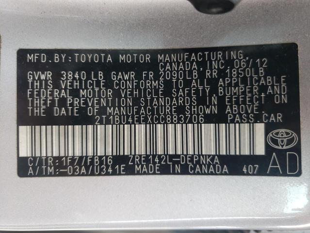 Photo 12 VIN: 2T1BU4EEXCC883706 - TOYOTA COROLLA BA 