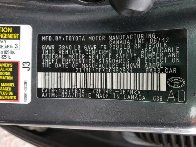 Photo 9 VIN: 2T1BU4EEXCC892924 - TOYOTA COROLLA BA 