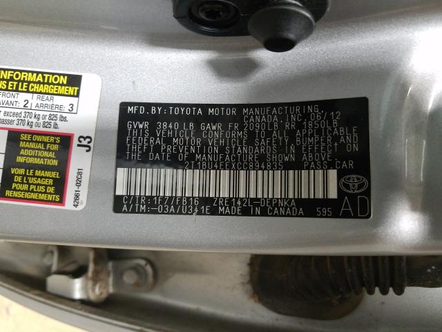 Photo 9 VIN: 2T1BU4EEXCC894835 - TOYOTA COROLLA BA 