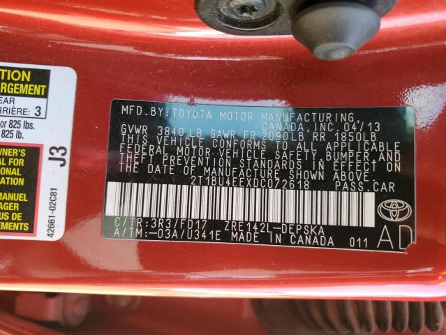 Photo 11 VIN: 2T1BU4EEXDC072618 - TOYOTA COROLLA BA 