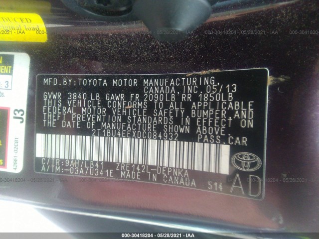 Photo 8 VIN: 2T1BU4EEXDC084932 - TOYOTA COROLLA 