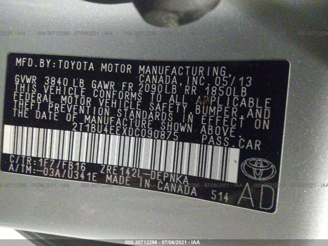 Photo 8 VIN: 2T1BU4EEXDC090875 - TOYOTA COROLLA 