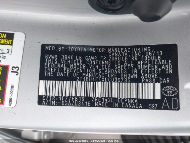 Photo 8 VIN: 2T1BU4EEXDC099785 - TOYOTA COROLLA 