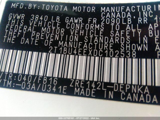 Photo 8 VIN: 2T1BU4EEXDC102538 - TOYOTA COROLLA 