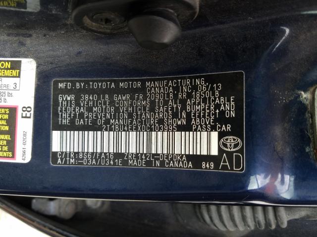 Photo 9 VIN: 2T1BU4EEXDC103995 - TOYOTA COROLLA BA 