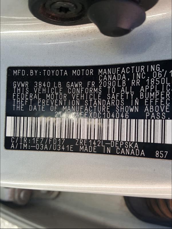 Photo 9 VIN: 2T1BU4EEXDC104046 - TOYOTA COROLLA BA 