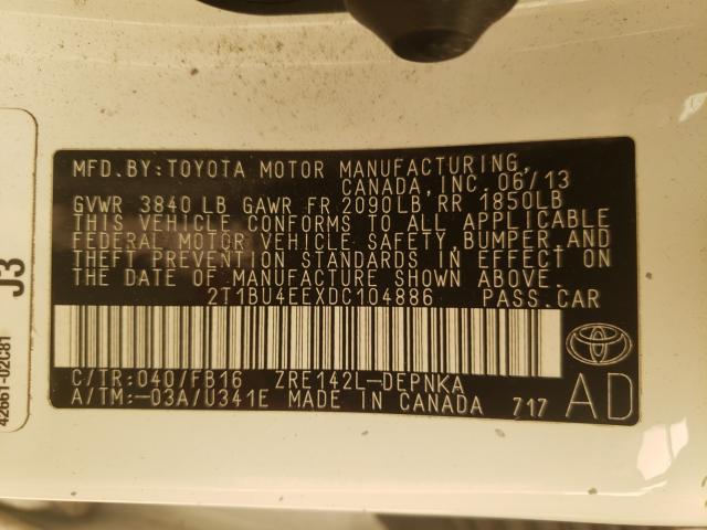 Photo 9 VIN: 2T1BU4EEXDC104886 - TOYOTA COROLLA BA 